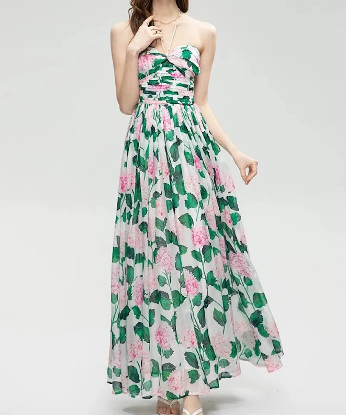 Botanical Print Flowy Maxi Dress