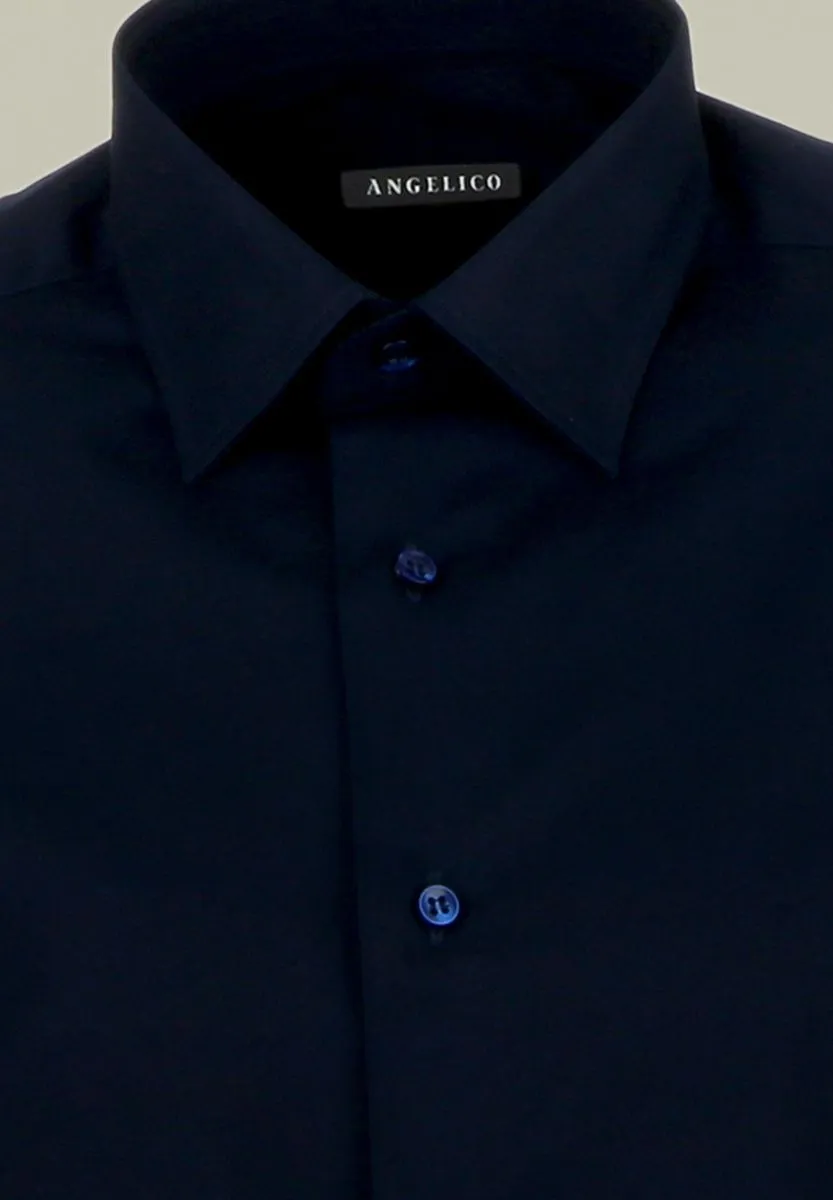 Camicia blu cotone elasticizzato slim fit