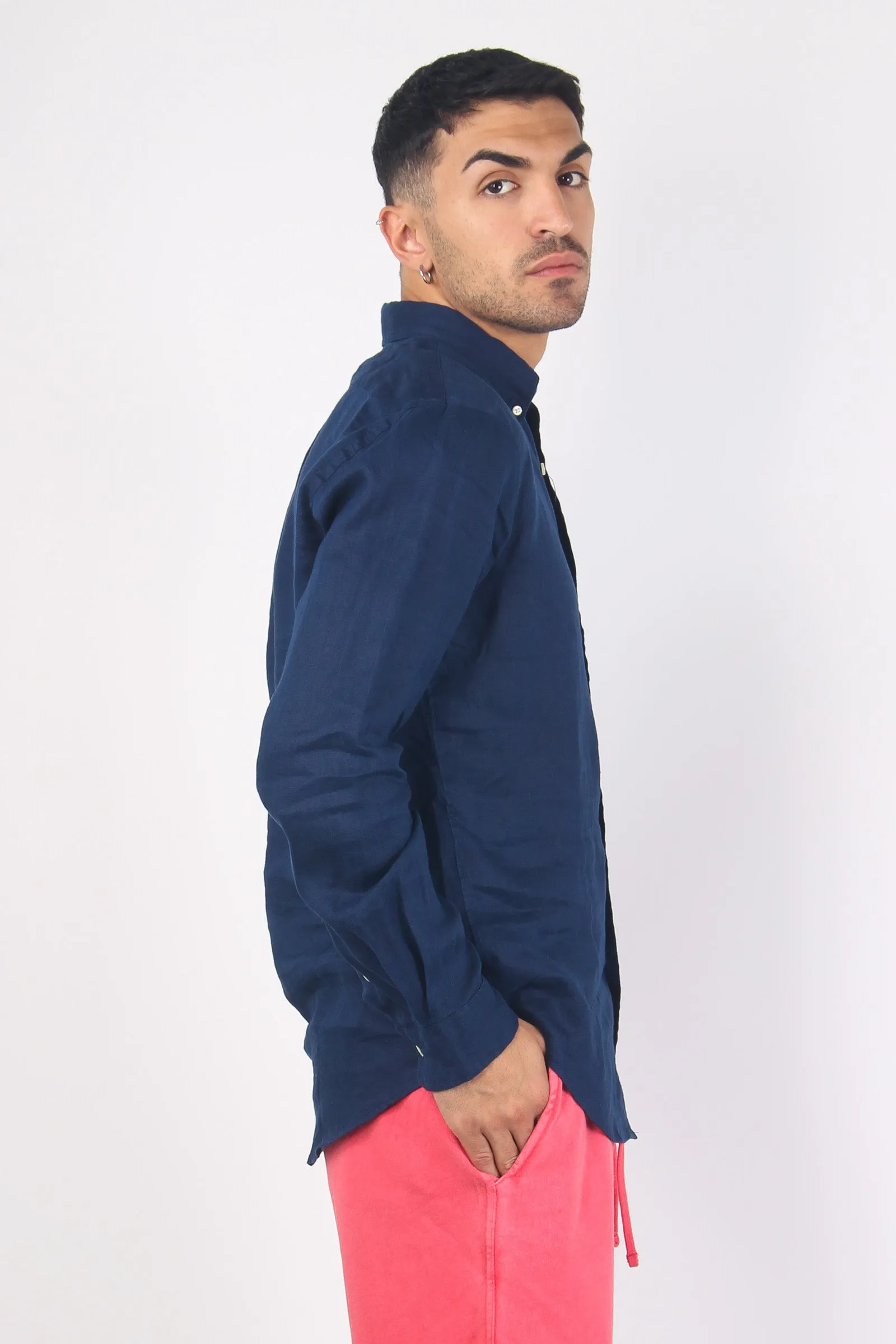 Camicia Lino Slim Fit Newport Navy