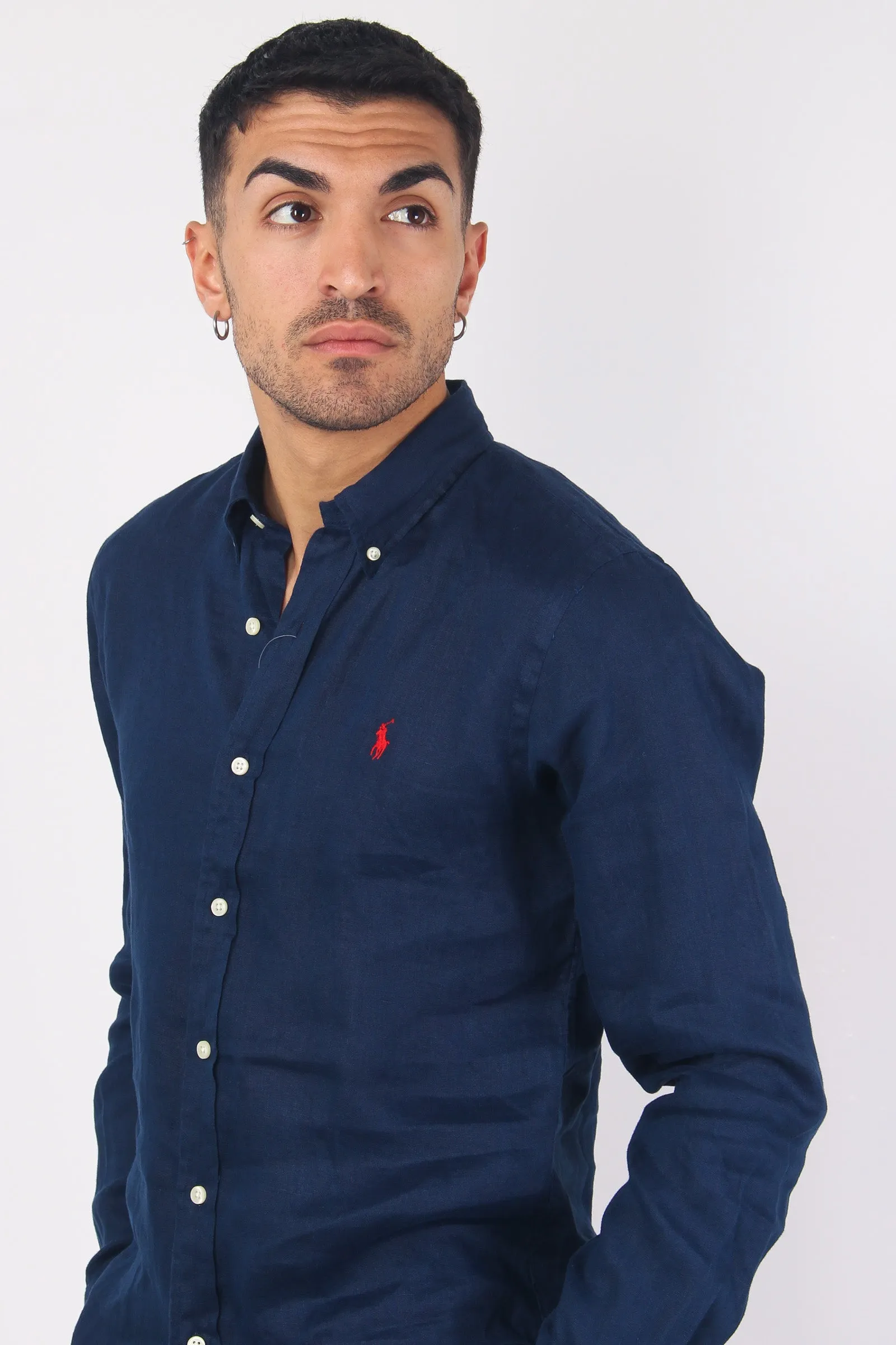 Camicia Lino Slim Fit Newport Navy