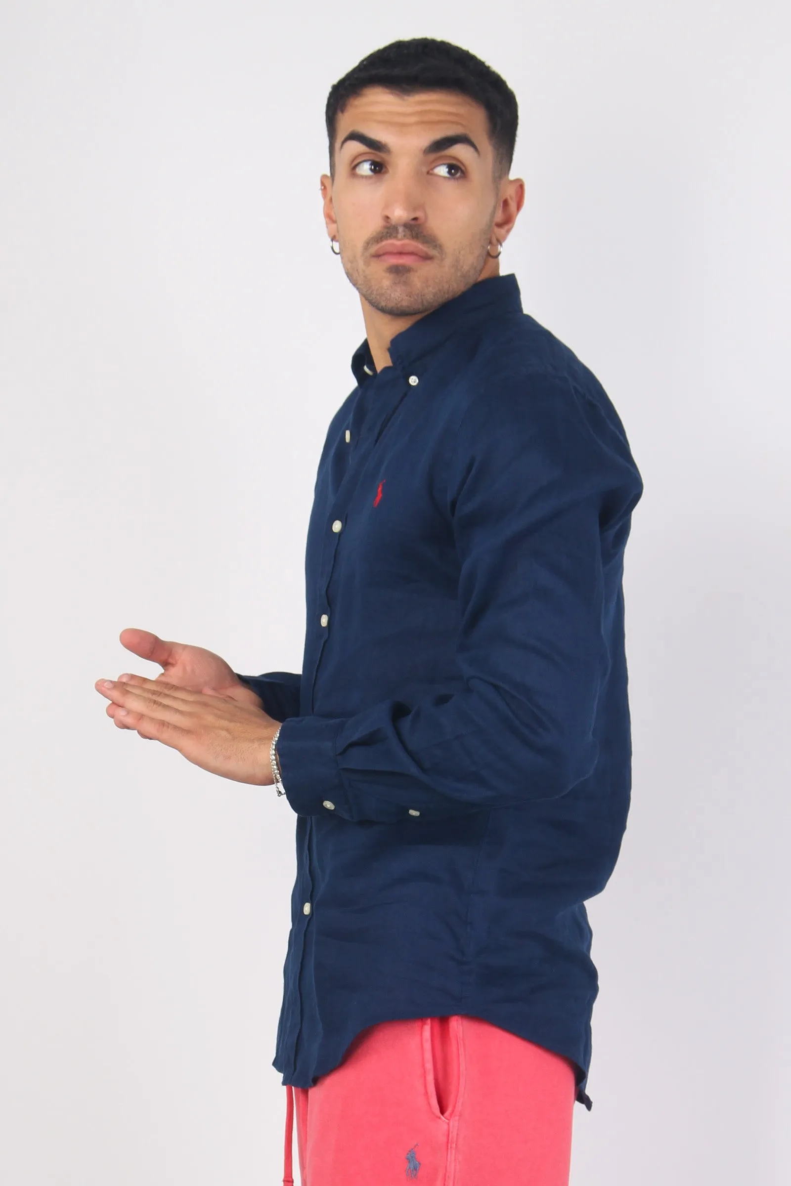 Camicia Lino Slim Fit Newport Navy