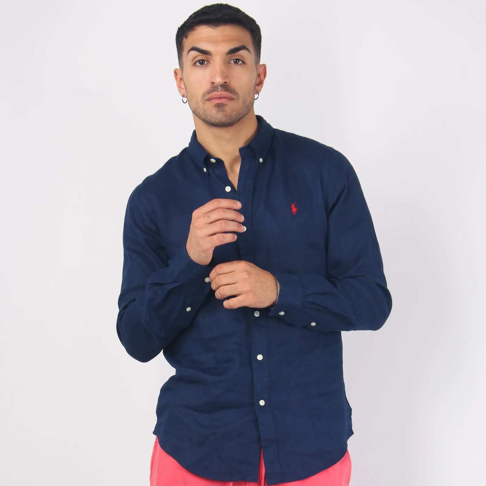 Camicia Lino Slim Fit Newport Navy