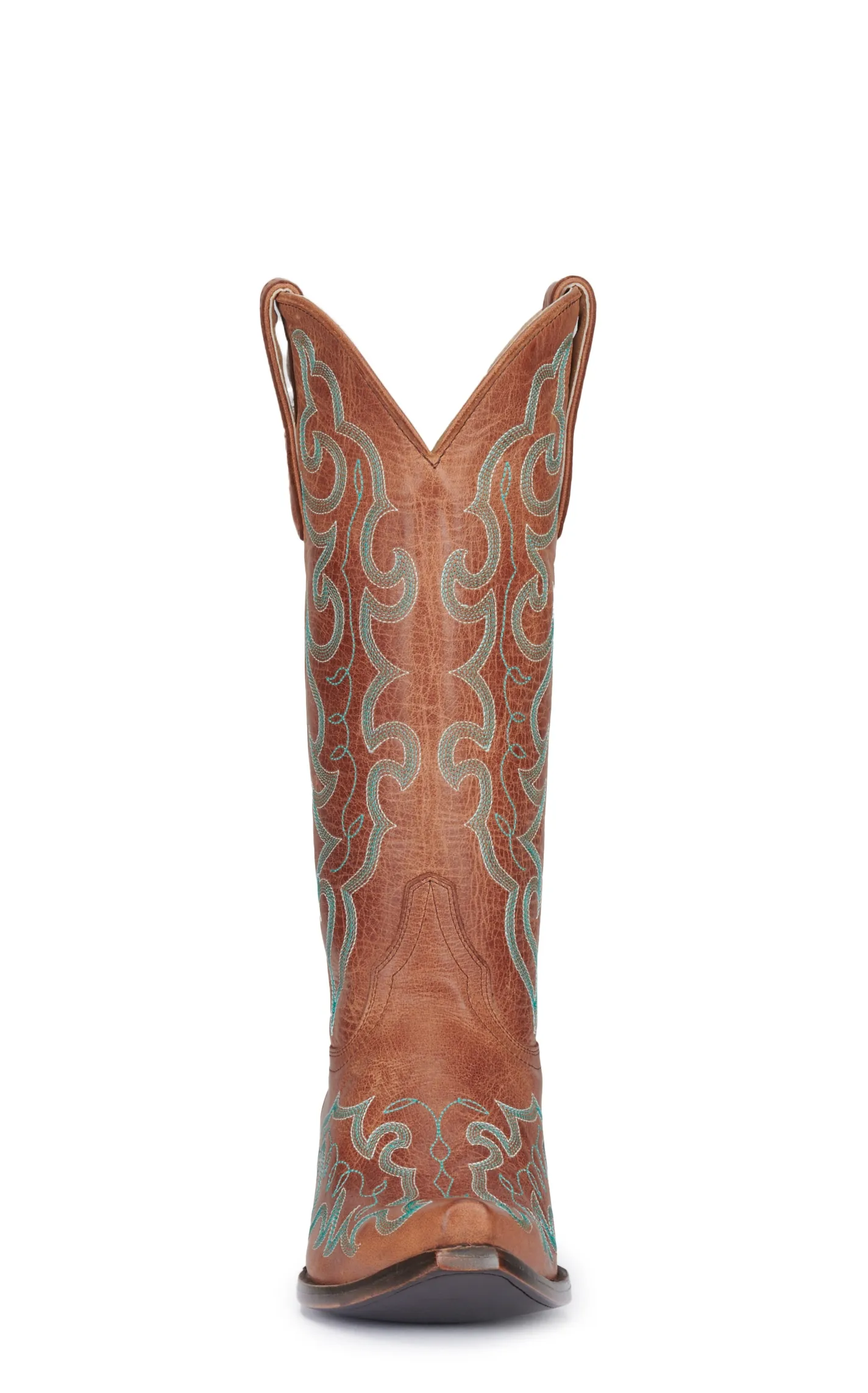 Cavender's Women's Brass Brown with Turquoise Embroidery Snip Toe Cowboy Boots