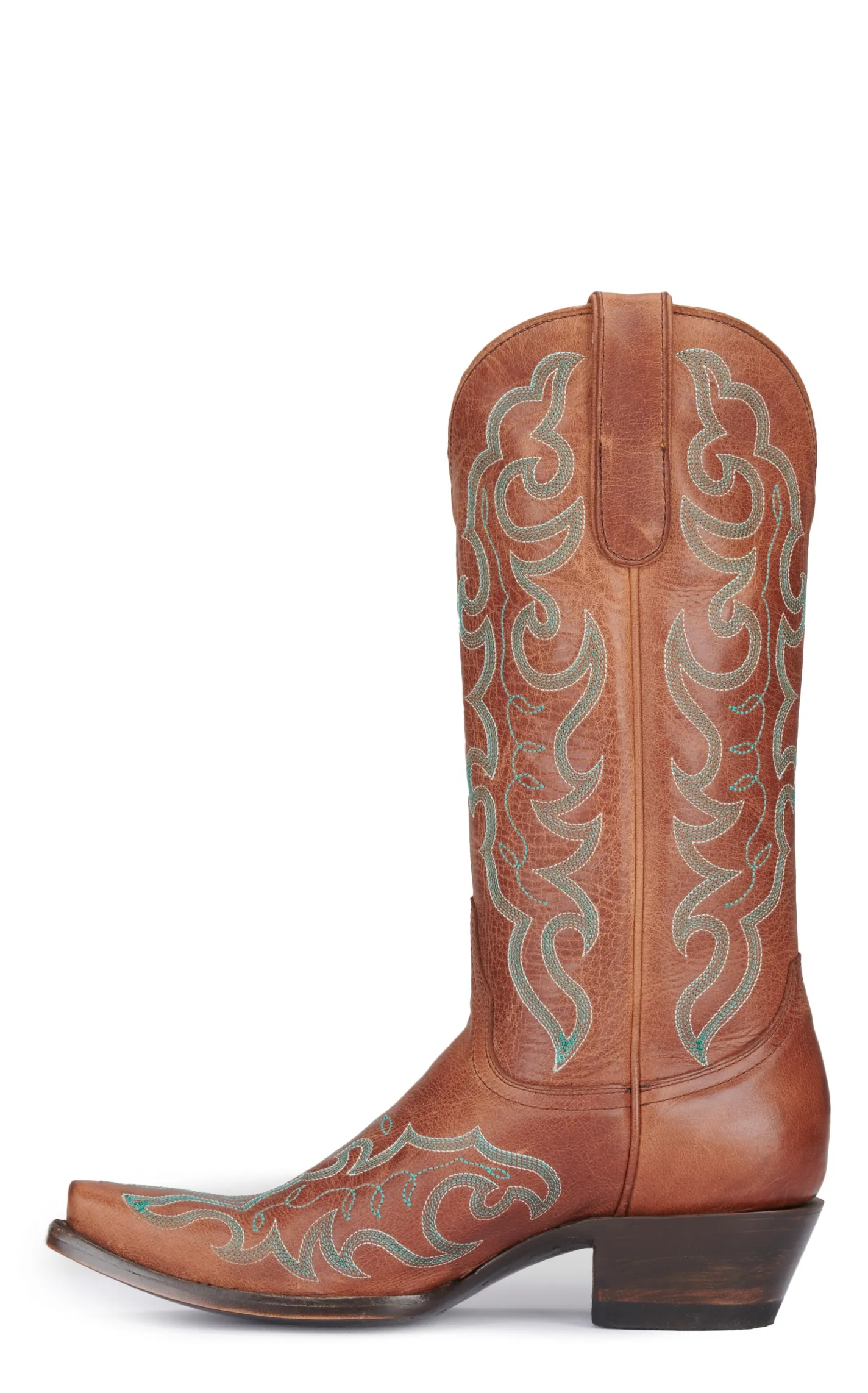 Cavender's Women's Brass Brown with Turquoise Embroidery Snip Toe Cowboy Boots