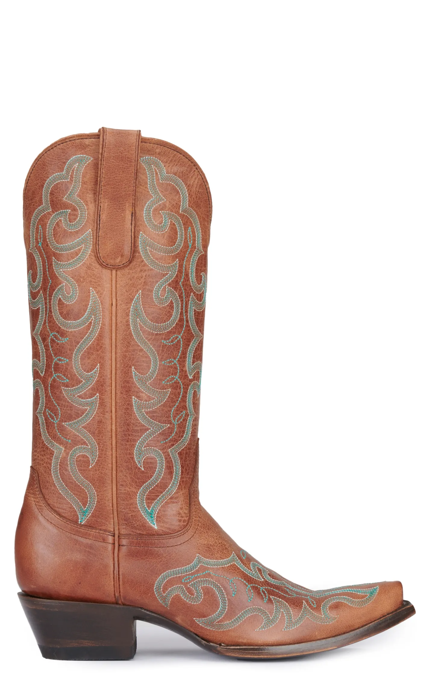 Cavender's Women's Brass Brown with Turquoise Embroidery Snip Toe Cowboy Boots