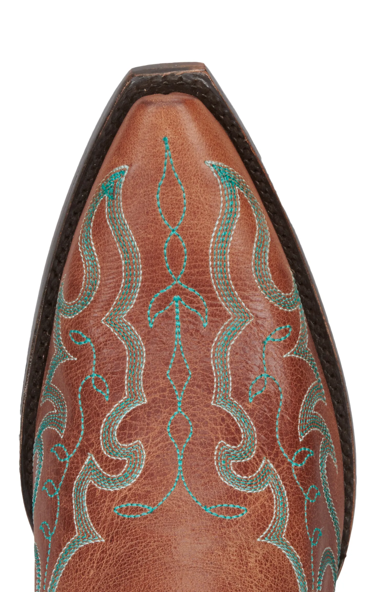 Cavender's Women's Brass Brown with Turquoise Embroidery Snip Toe Cowboy Boots