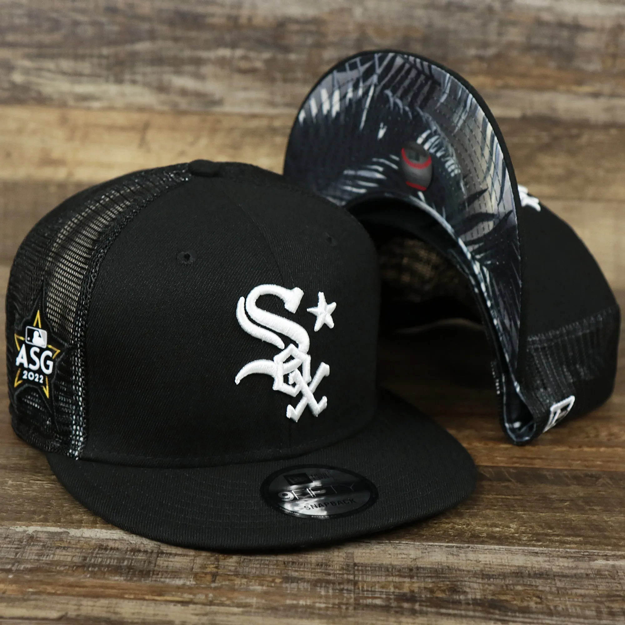 Chicago White Sox Metallic All Star Game MLB 2022 Side Patch 9Fifty Mesh Snapback | ASG 2022 Black Trucker Hat