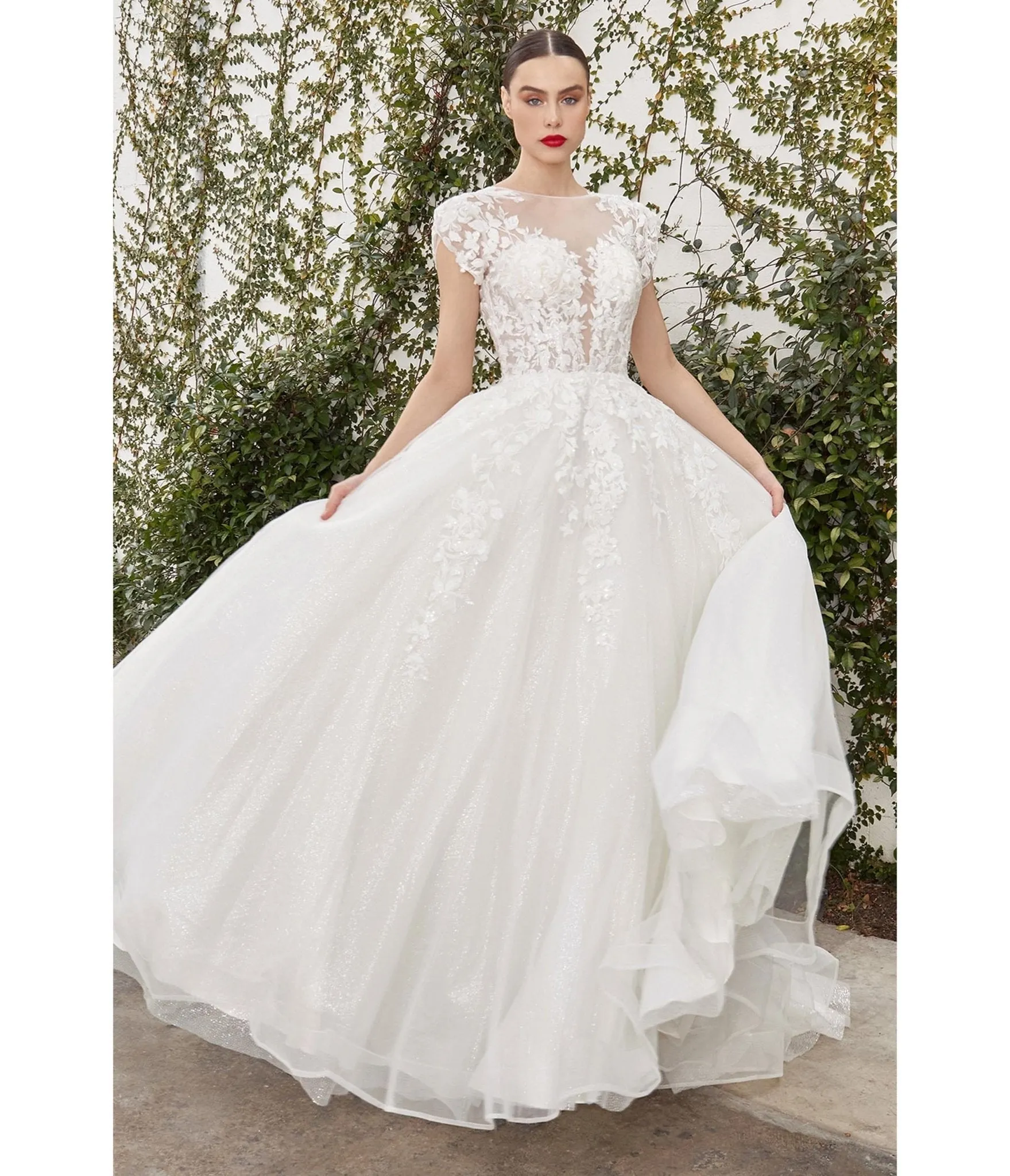 Cinderella Divine  Ivory Floral Glitter Tulle Bridal Ball Gown