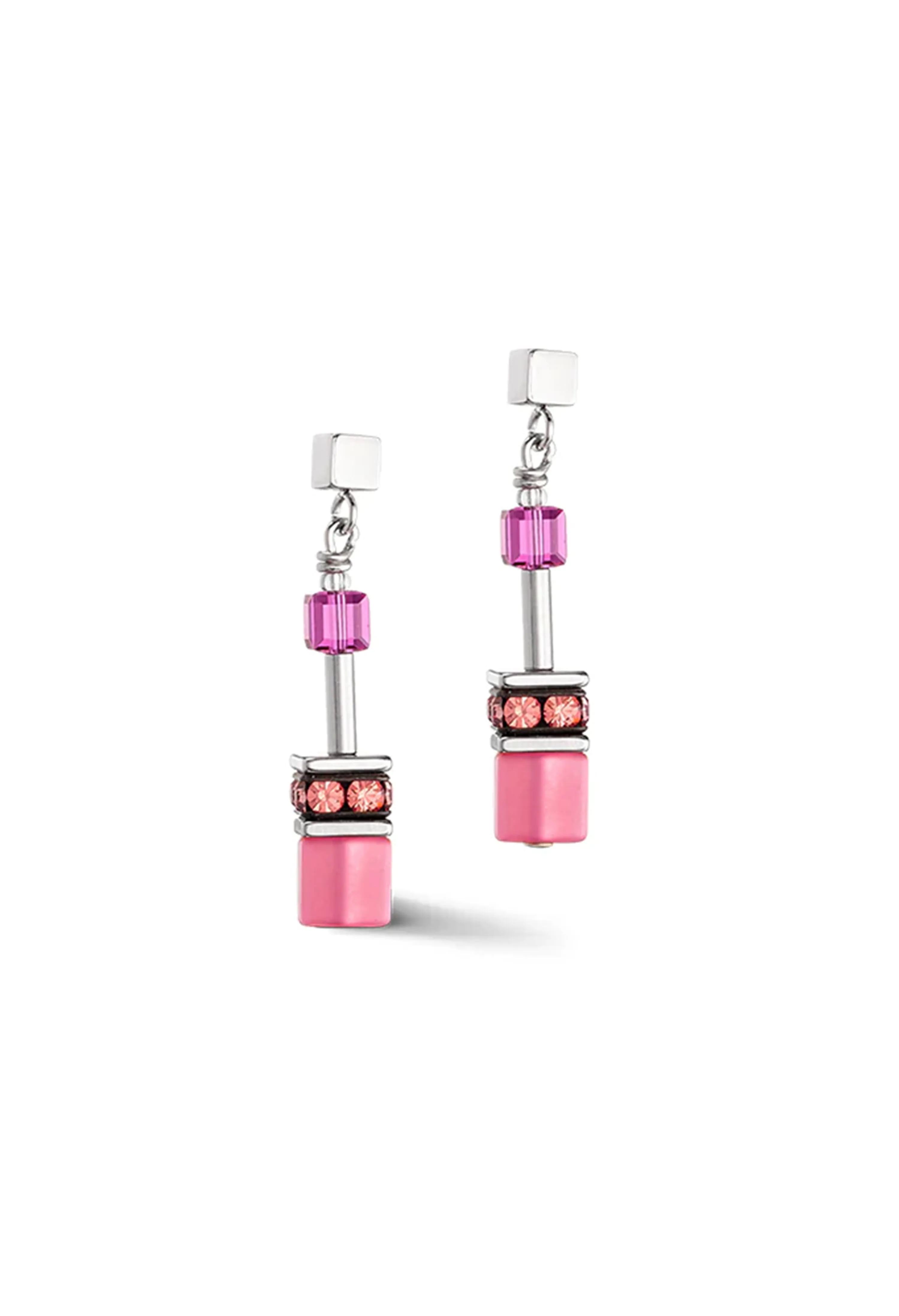 Coeur De Lion GeoCube Viva Magenta Earrings Stainless Steel