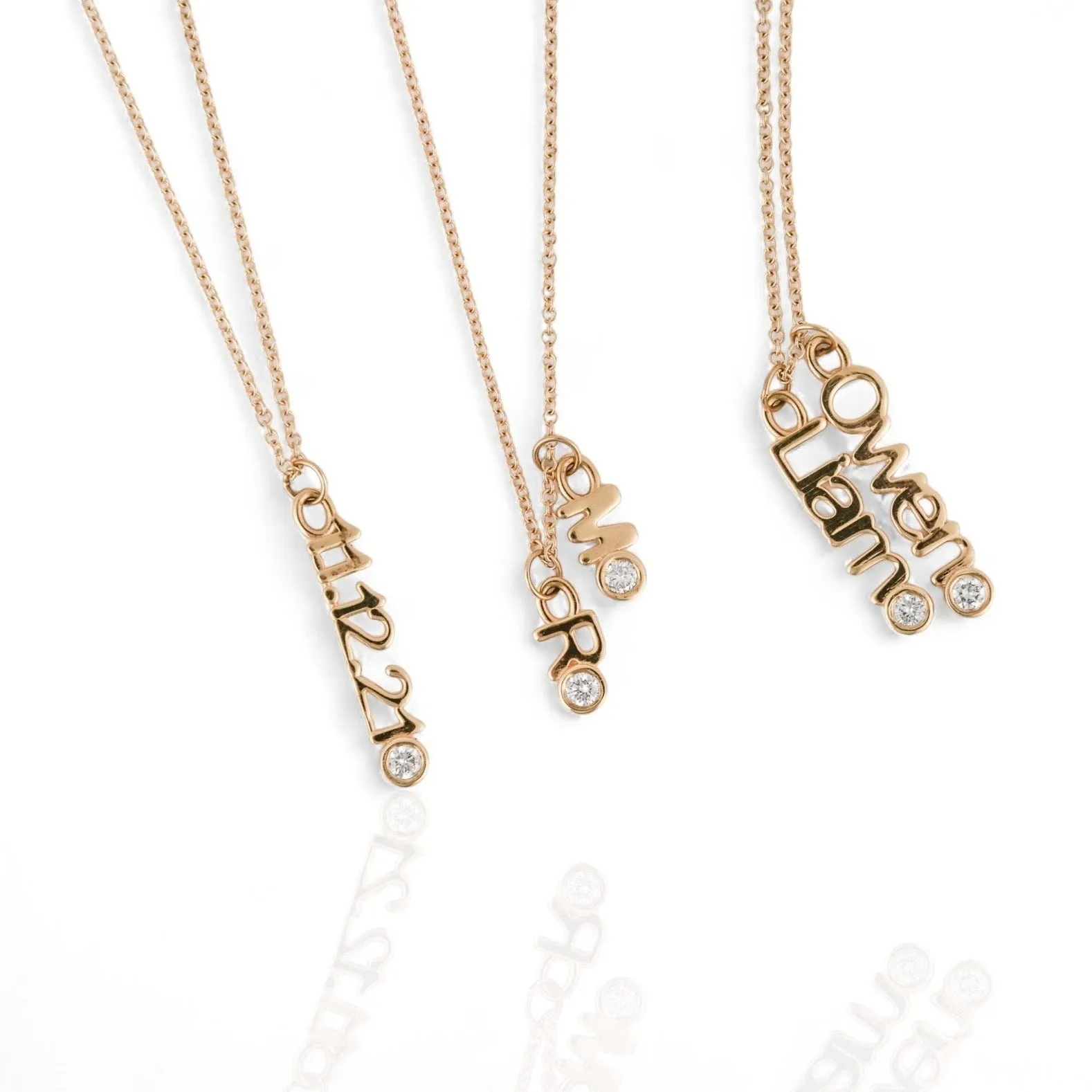 Custom Personalized Vertical Name Necklace with 2 inscriptions, 8 characters, 2 natural diamonds