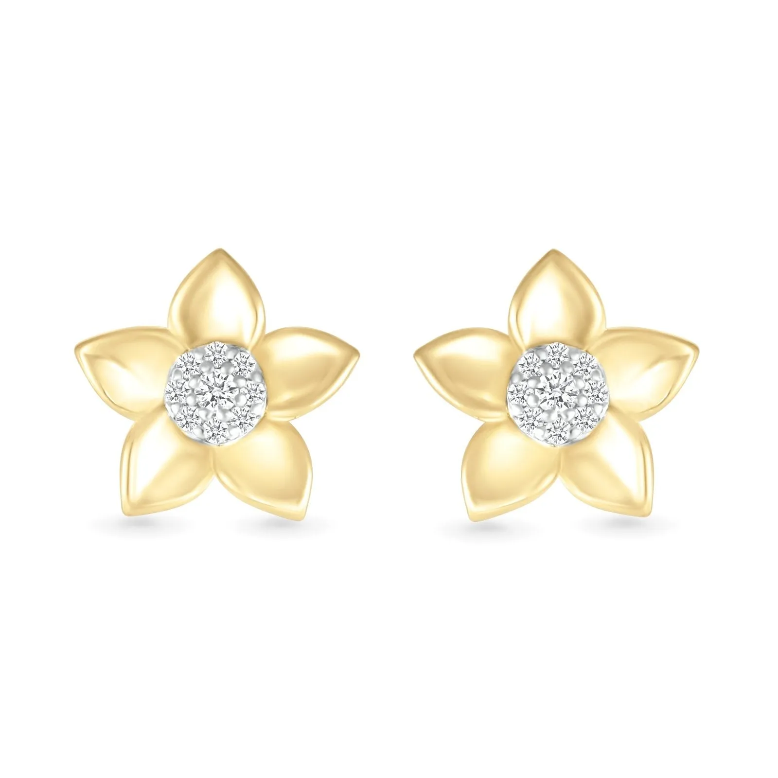 Diamond Pave Center with Five Gold Petal Flower Stud Earrings