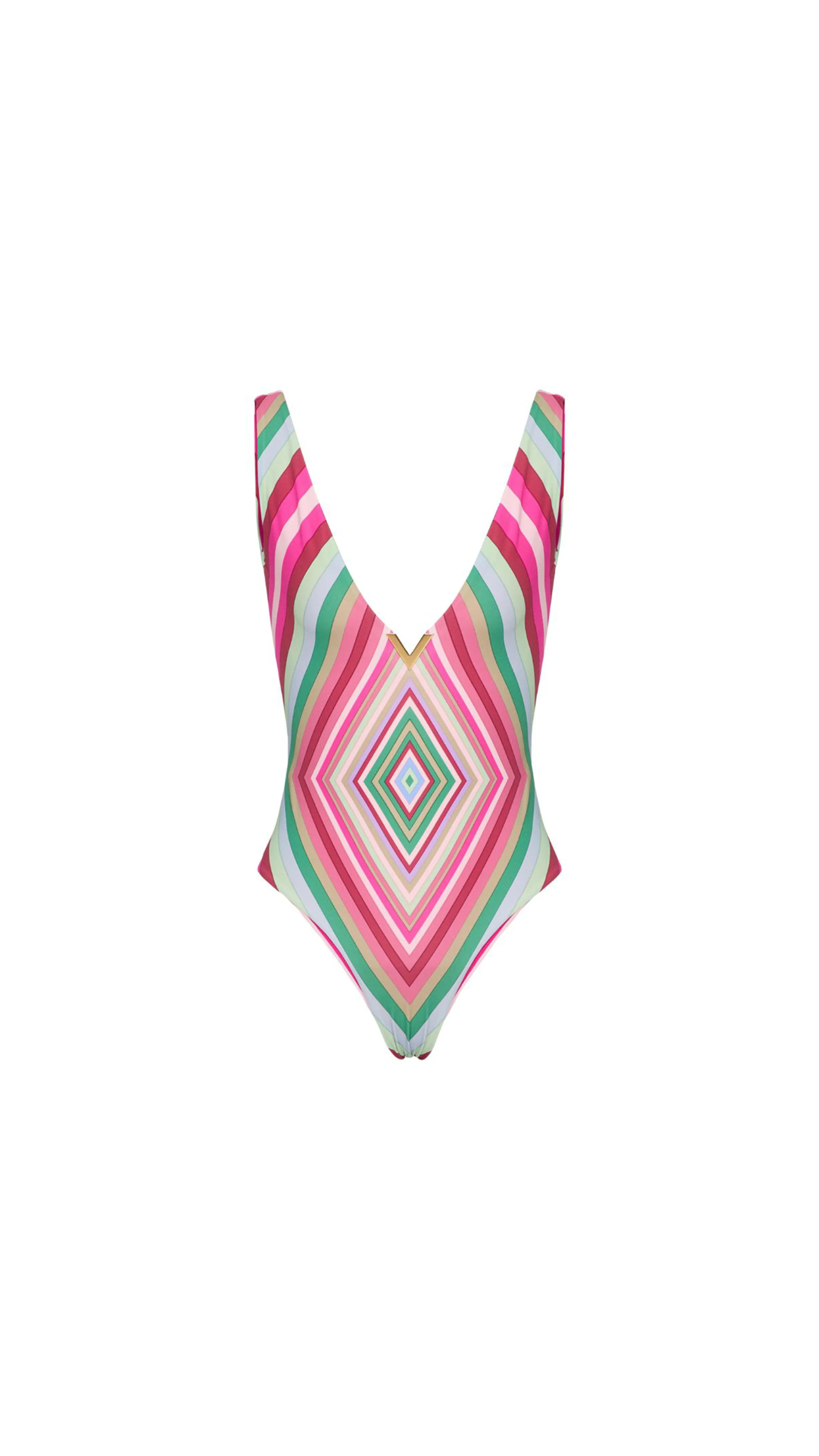 Diamond Print One-Piece Swimsuit - Multi