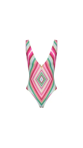 Diamond Print One-Piece Swimsuit - Multi