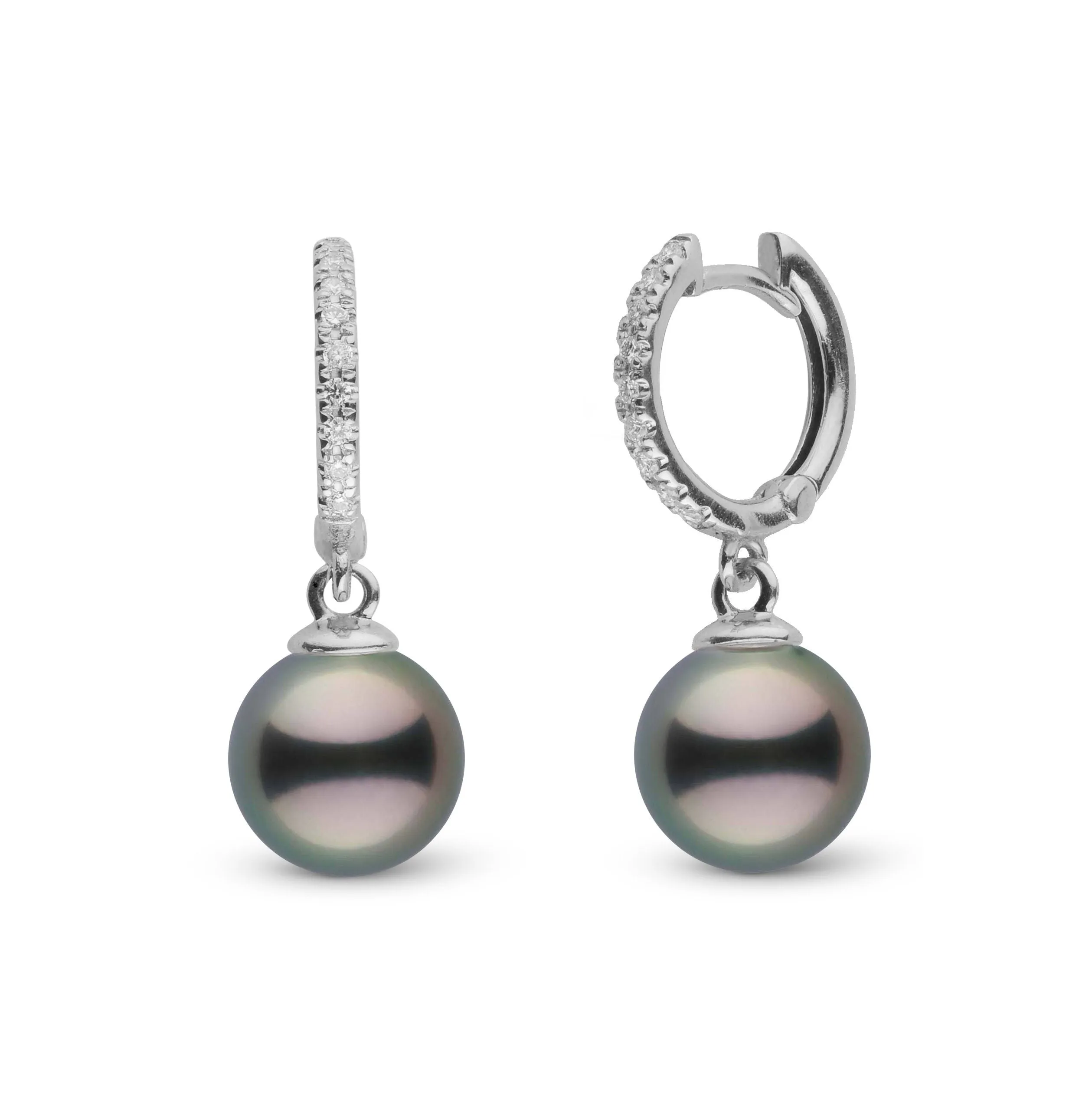 Diamond Small Hoop Collection 8.0-9.0 mm Tahitian Pearl Earrings