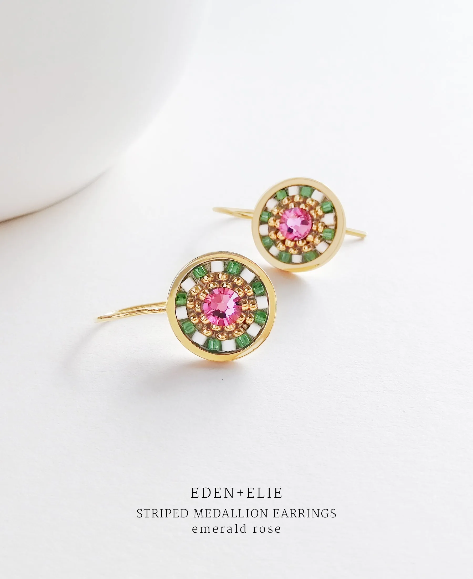 EDEN + ELIE Striped Medallion drop earrings - emerald rose