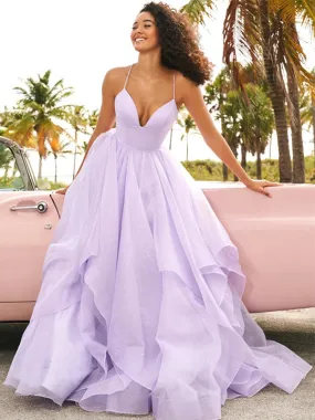 Elegant Deep V-neck Spaghetti Straps Prom Dress, OL564