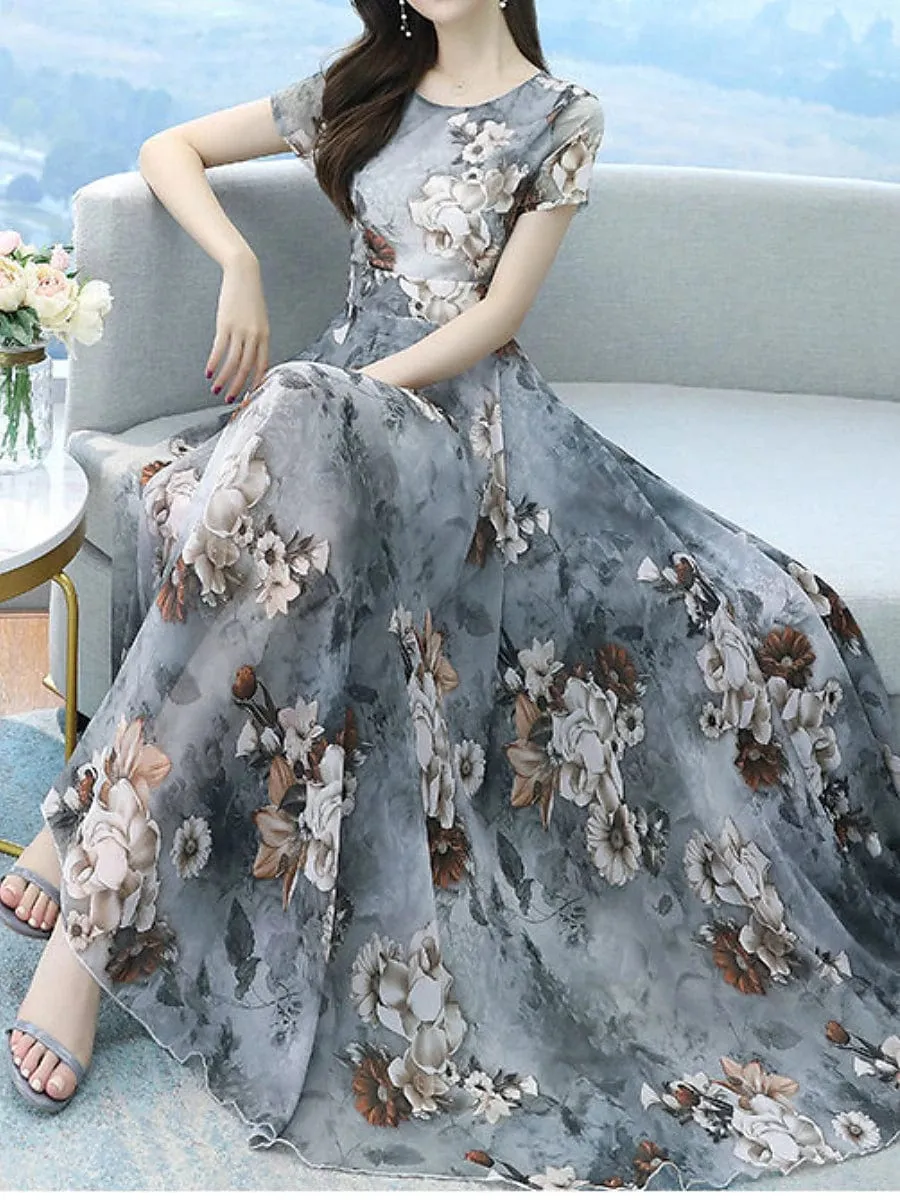 Elegant Floral Long Sleeve Maxi Dress for Women