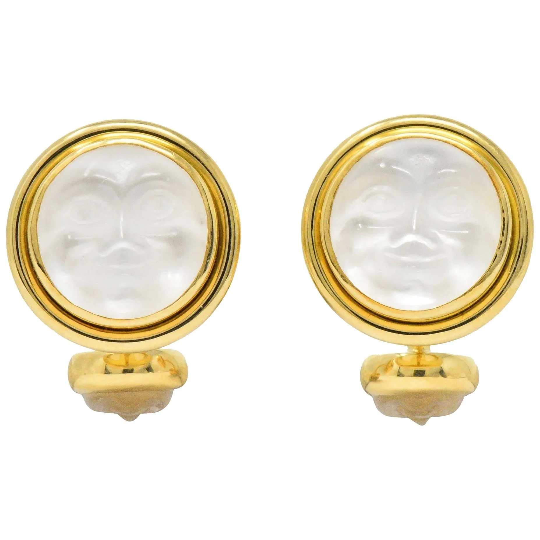 Elizabeth Locke Rock Crystal Mother-Of-Pearl 18 Karat Gold Man-In-The-Moon Cufflinks