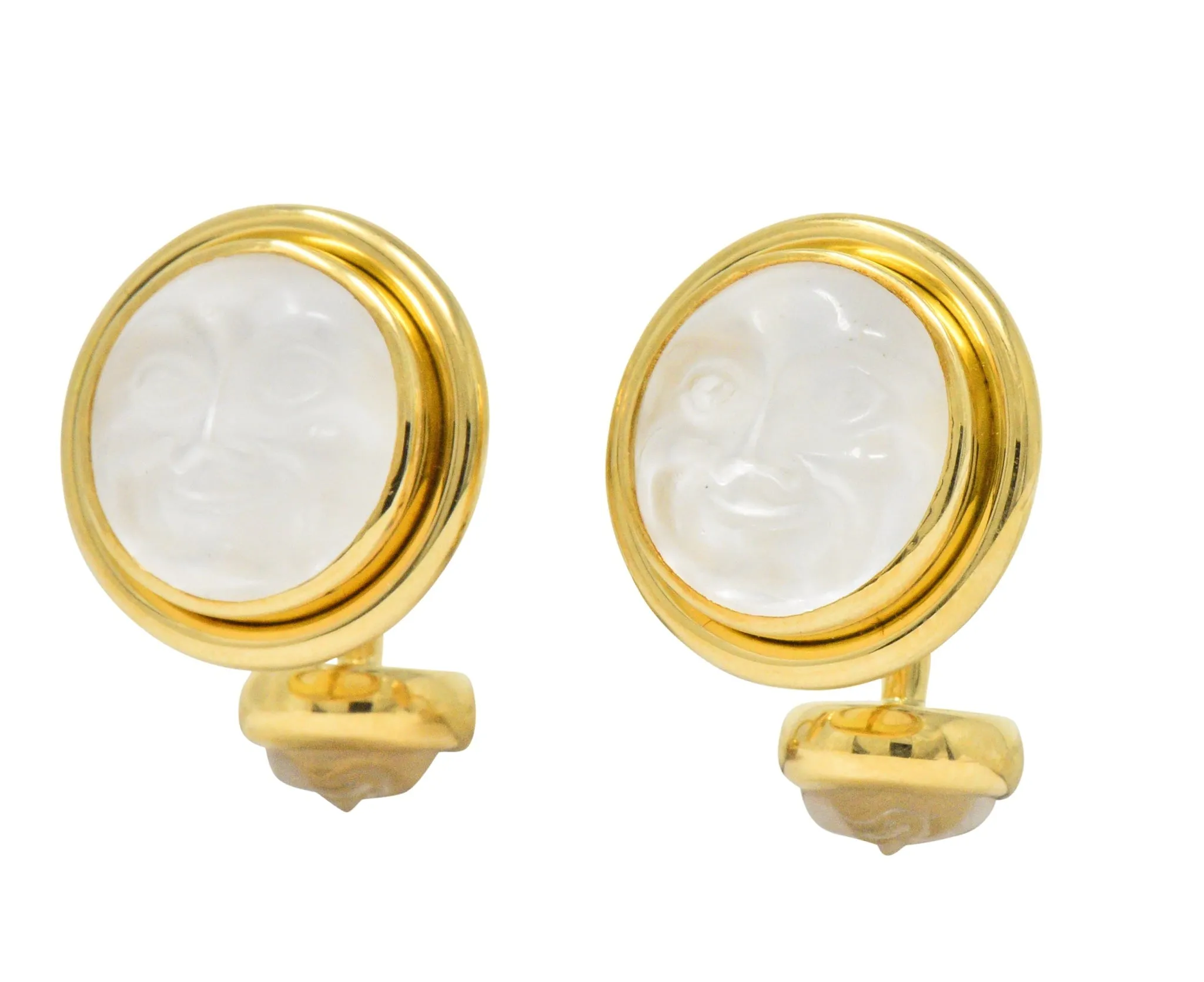 Elizabeth Locke Rock Crystal Mother-Of-Pearl 18 Karat Gold Man-In-The-Moon Cufflinks