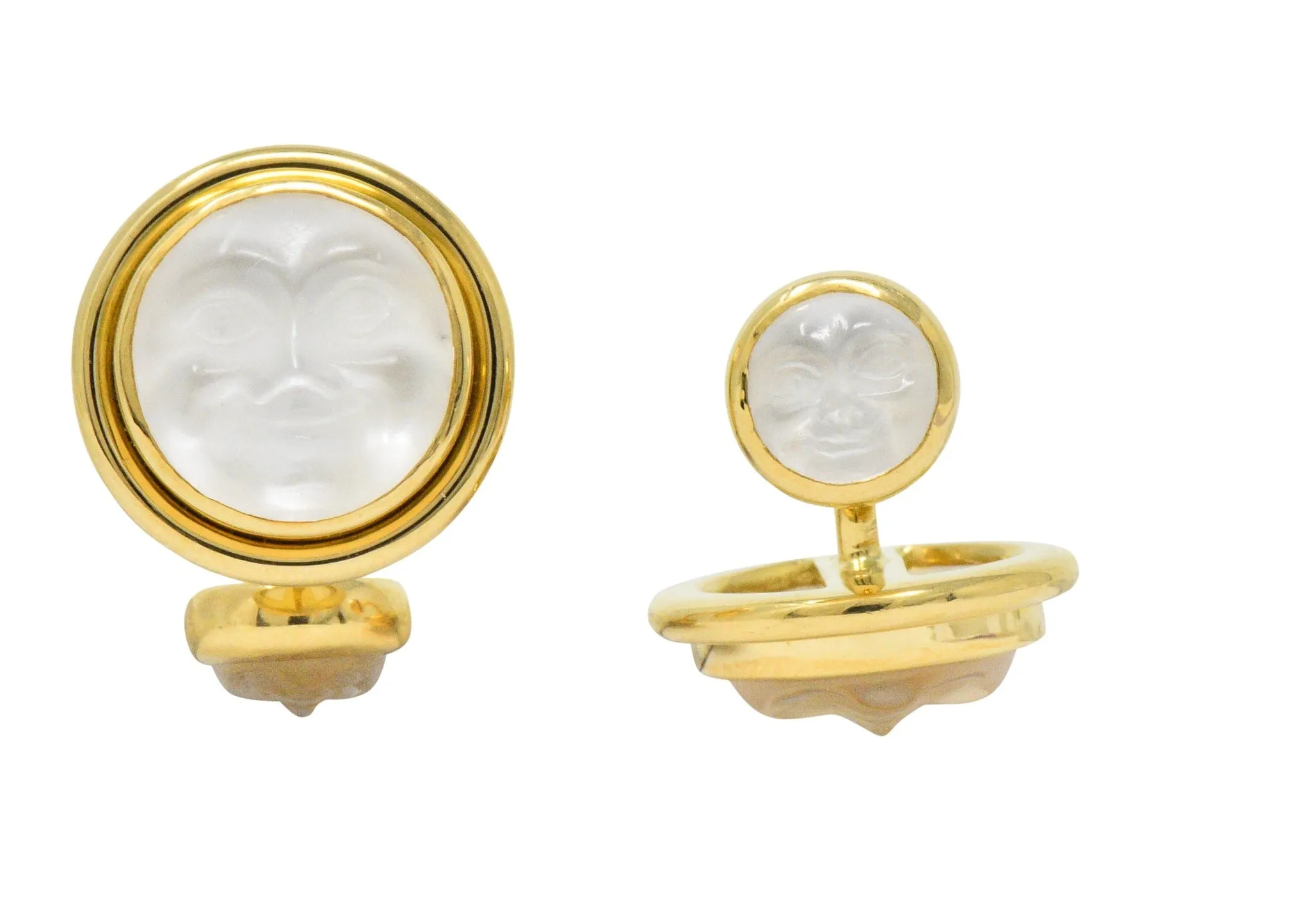 Elizabeth Locke Rock Crystal Mother-Of-Pearl 18 Karat Gold Man-In-The-Moon Cufflinks