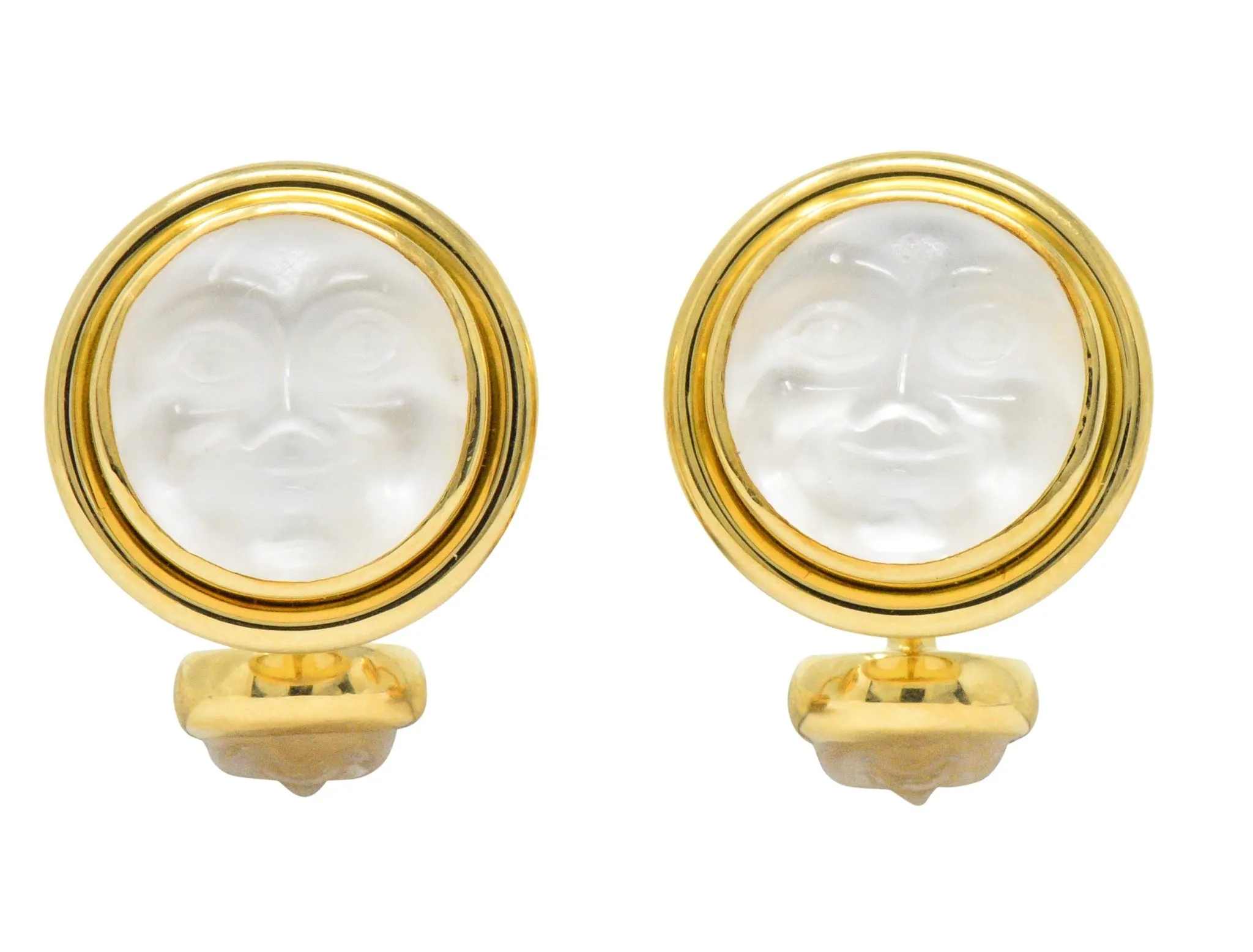 Elizabeth Locke Rock Crystal Mother-Of-Pearl 18 Karat Gold Man-In-The-Moon Cufflinks