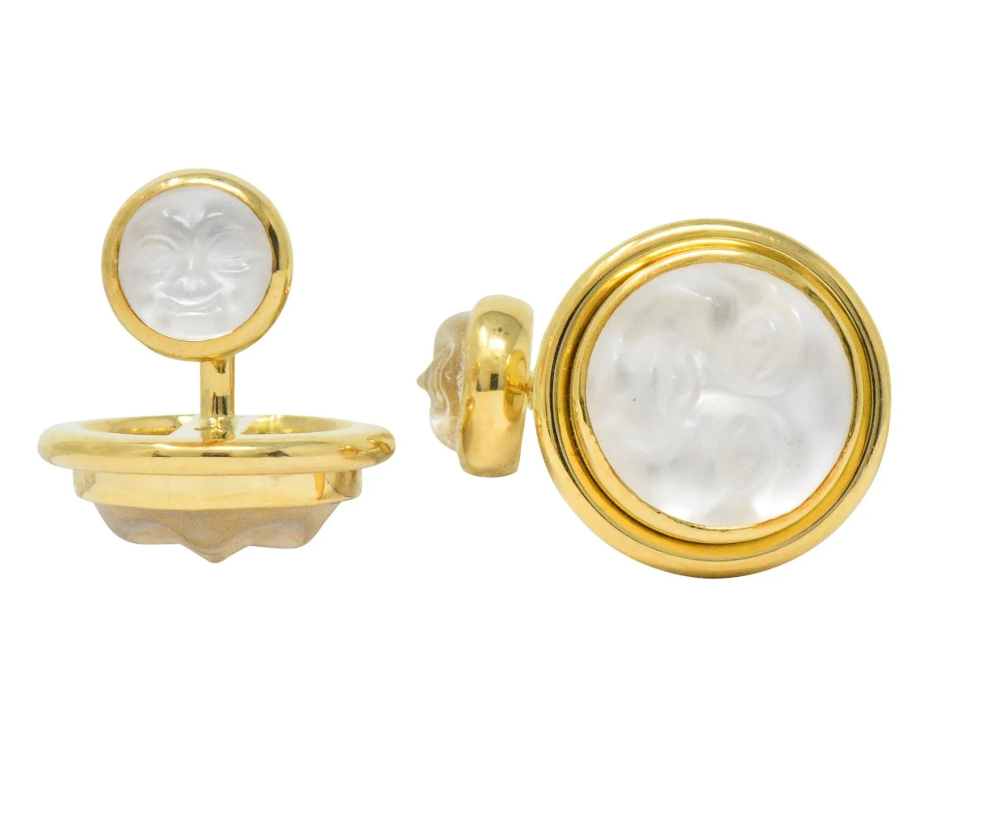 Elizabeth Locke Rock Crystal Mother-Of-Pearl 18 Karat Gold Man-In-The-Moon Cufflinks