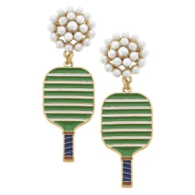 Ellie Pickleball Pearl Cluster Drop Earrings in Green