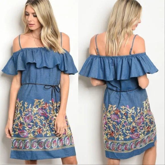 Embroidered Denim Dress