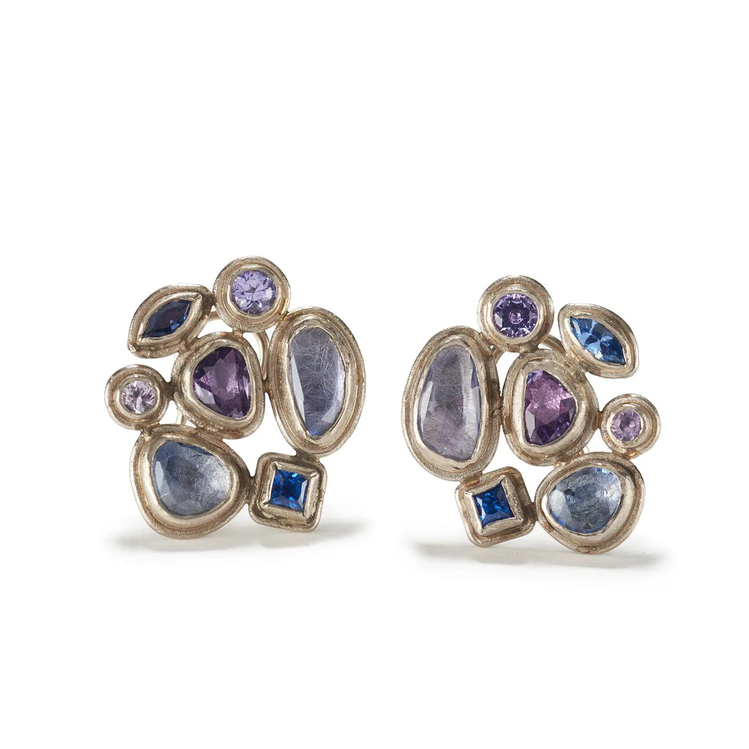 Faceted Sapphire Earrings with White Gold