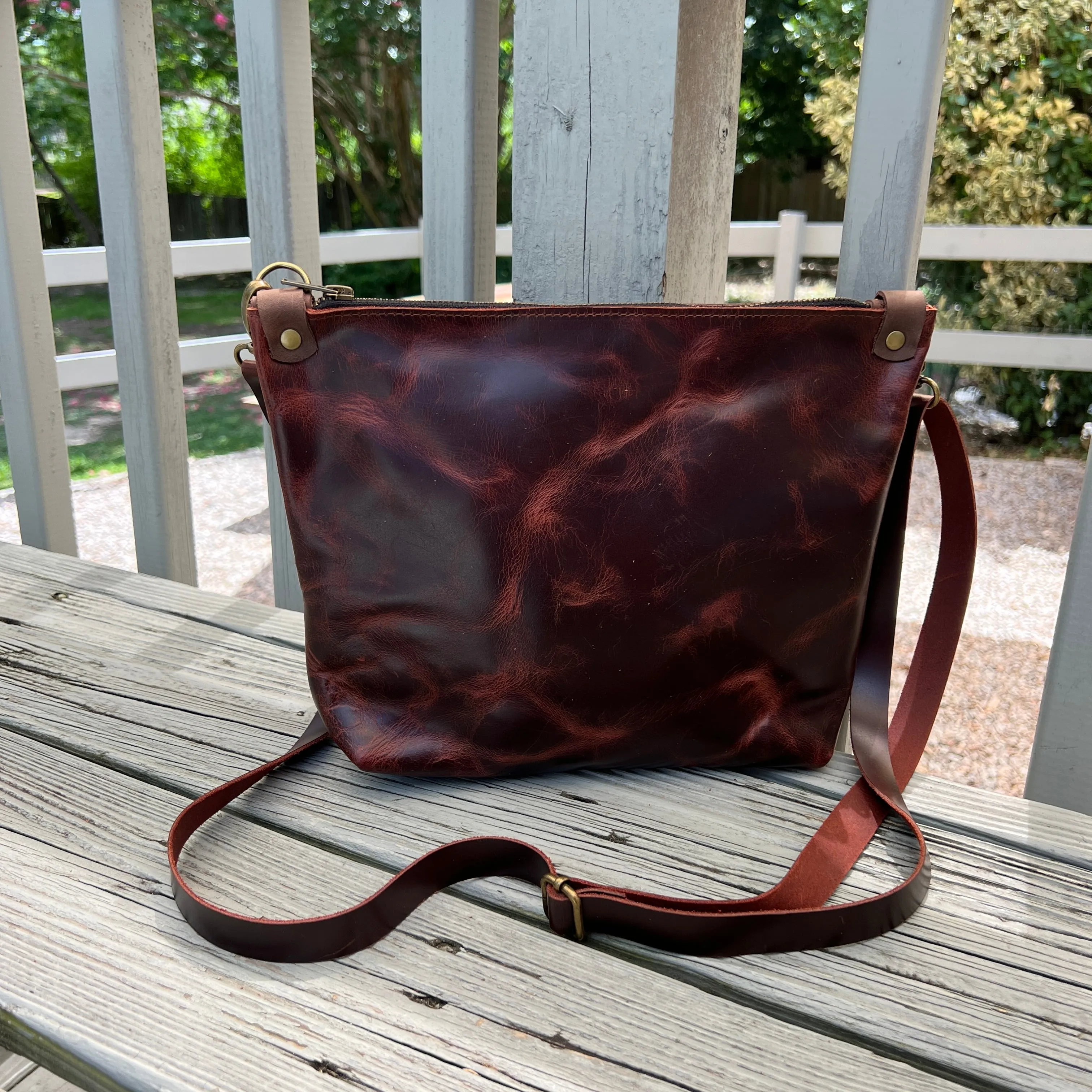 Fall - Just Go Zippered Crossbody Bag- Waxed Dark Cherry