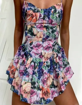 Floral Print Asymmetrical Short Dress