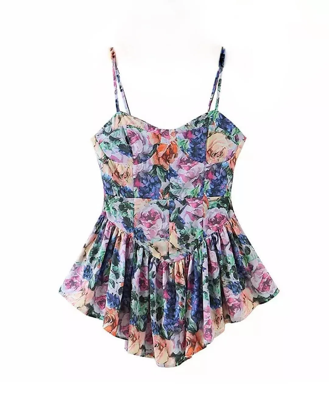 Floral Print Asymmetrical Short Dress