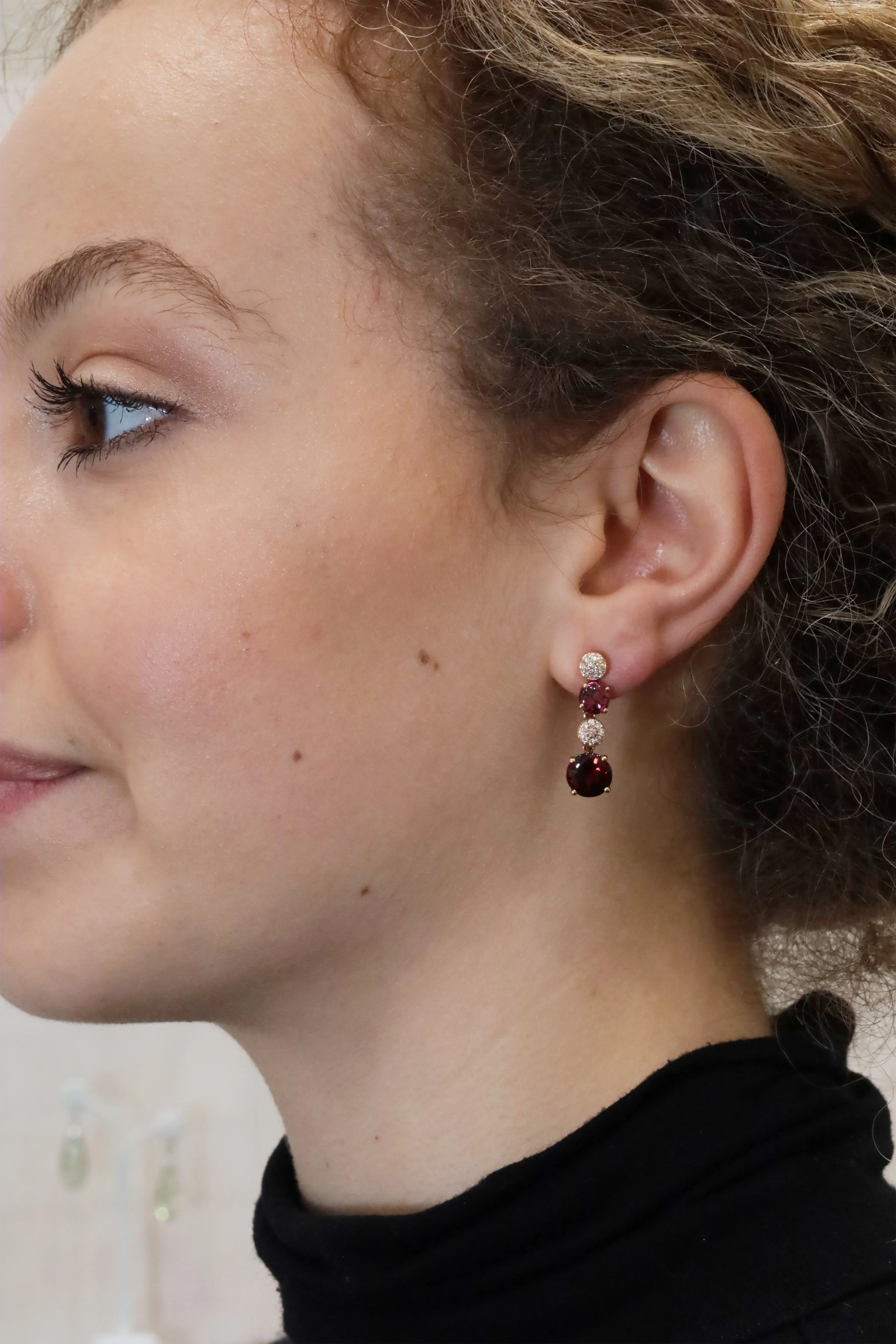 Garnet and Diamond Drop Earrings in Rose Gold