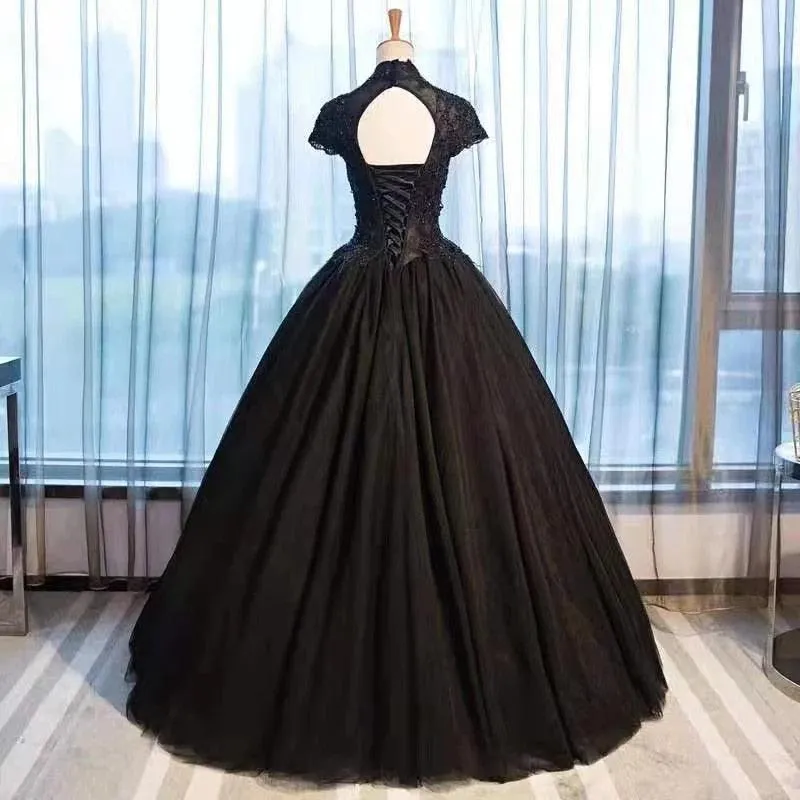 Gothic High Neck Cap Sleeves Gorgeous Gown