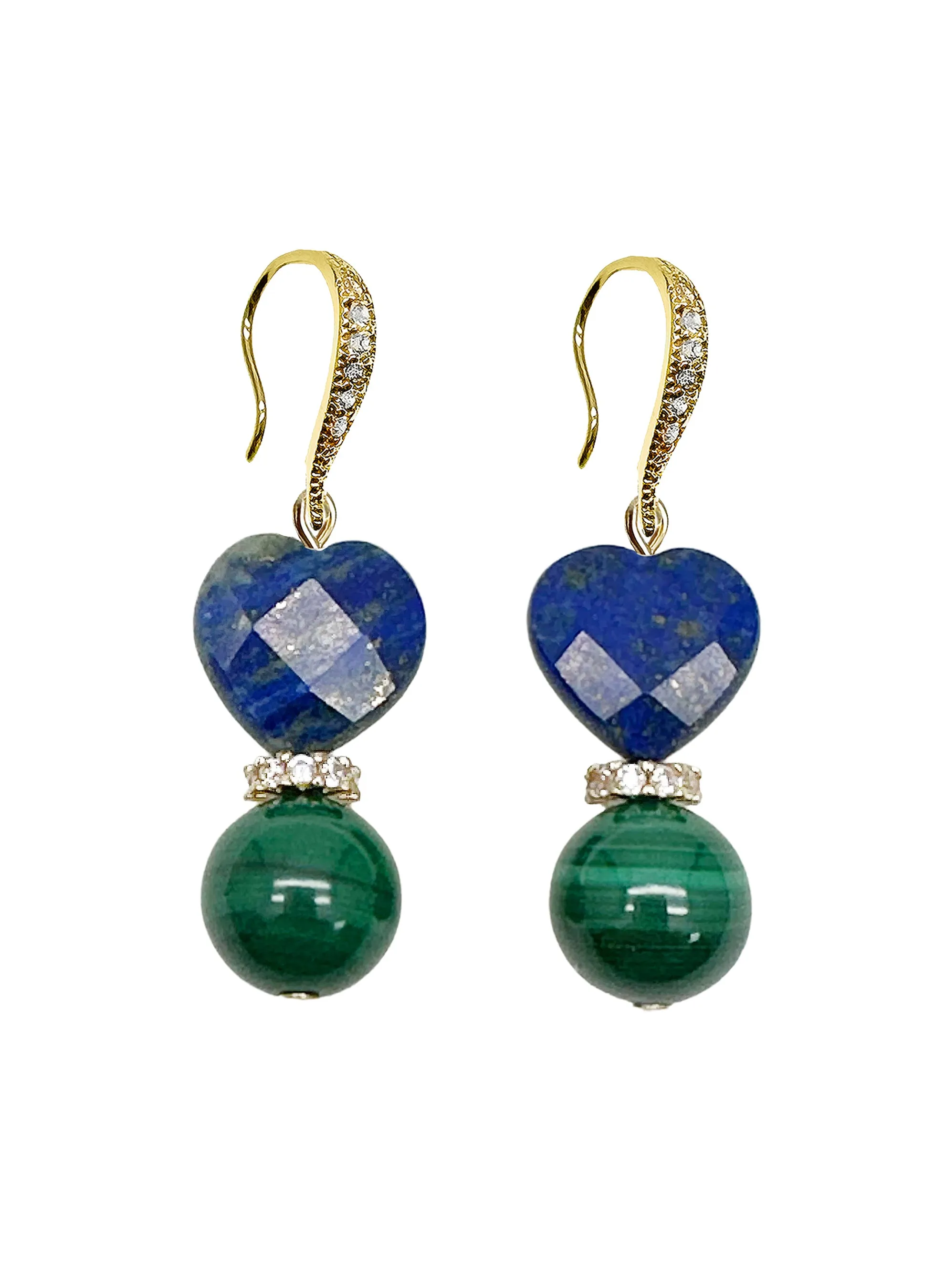 Heart-Shaped Lapis with Round Malachite Earrings LE032