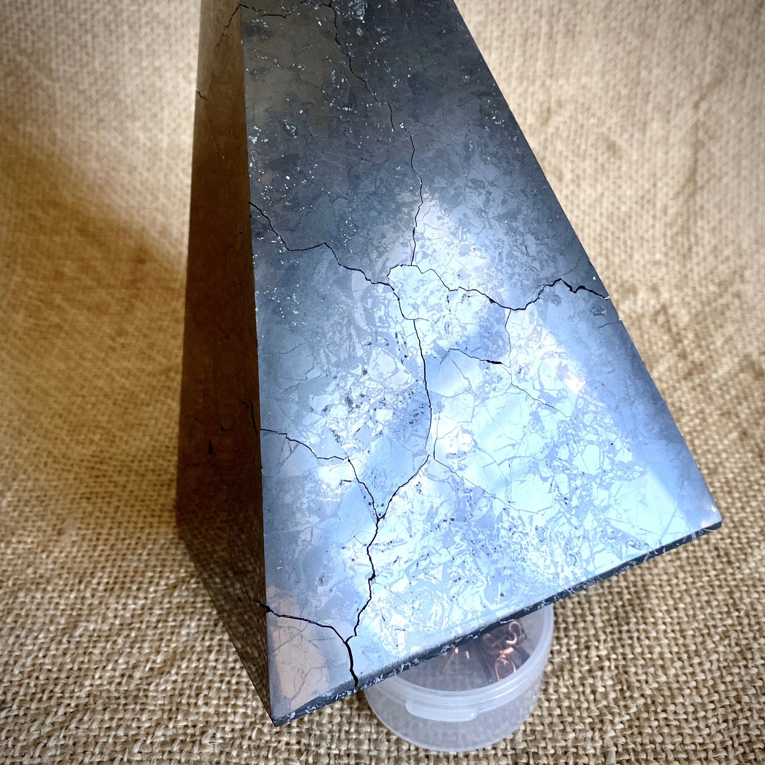 High Shungite Pyramid With Multiple Cracks - PRICE SLASHED