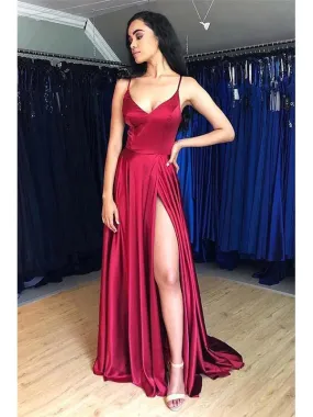 Hot Sale A-line Satin Simple Prom Dress Evening Dress with Split, OL593