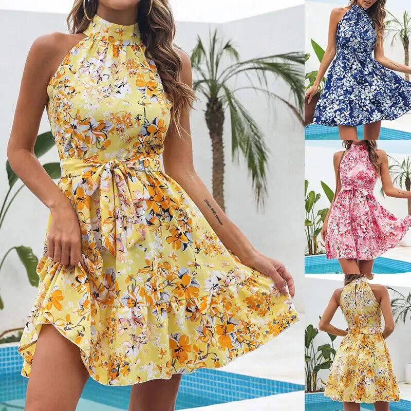 Inna Floral Halterneck Summer Dress