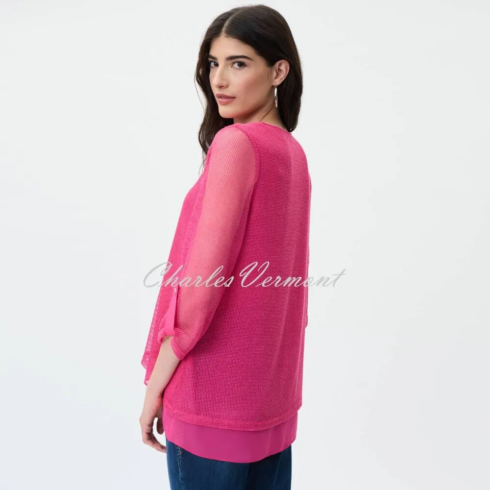 Joseph Ribkoff Crochet V-Neck Top - Style 231056 (Dazzle Pink)