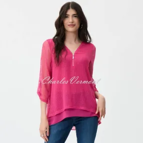 Joseph Ribkoff Crochet V-Neck Top - Style 231056 (Dazzle Pink)