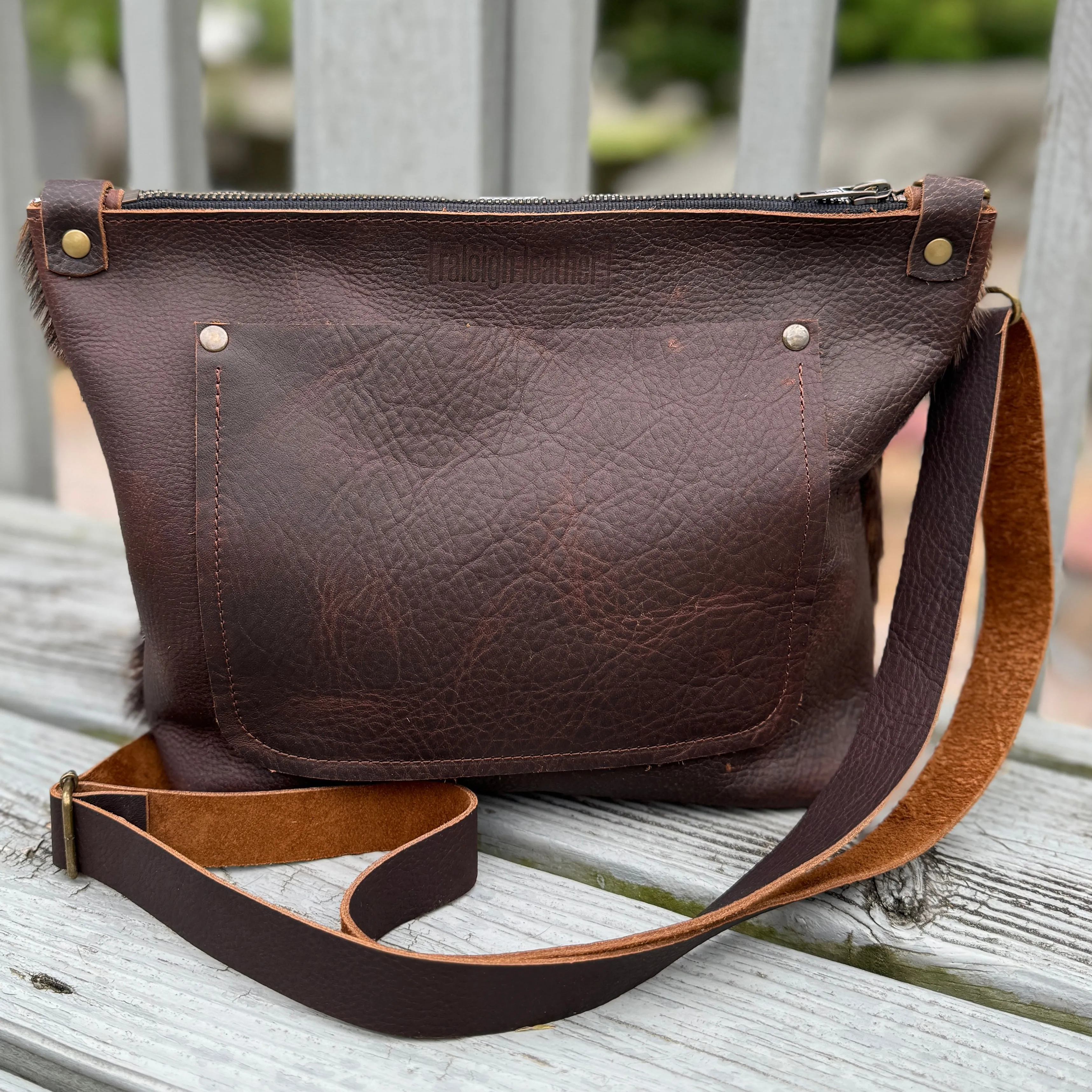 Just Go Zippered Crossbody Bag - Brindle Cowhide