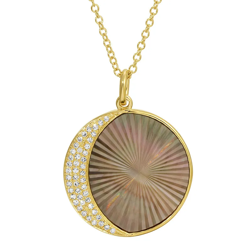 KOBY CRESCENT MOON MOTHER OF PEARL FLUTED DISC NECKLACE