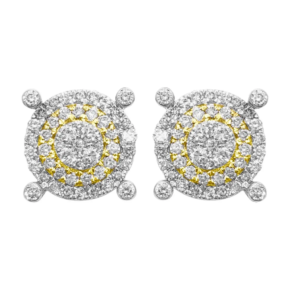 Large Pave Stud Diamond Earrings .69cttw 10K Yellow Gold