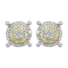 Large Pave Stud Diamond Earrings .69cttw 10K Yellow Gold