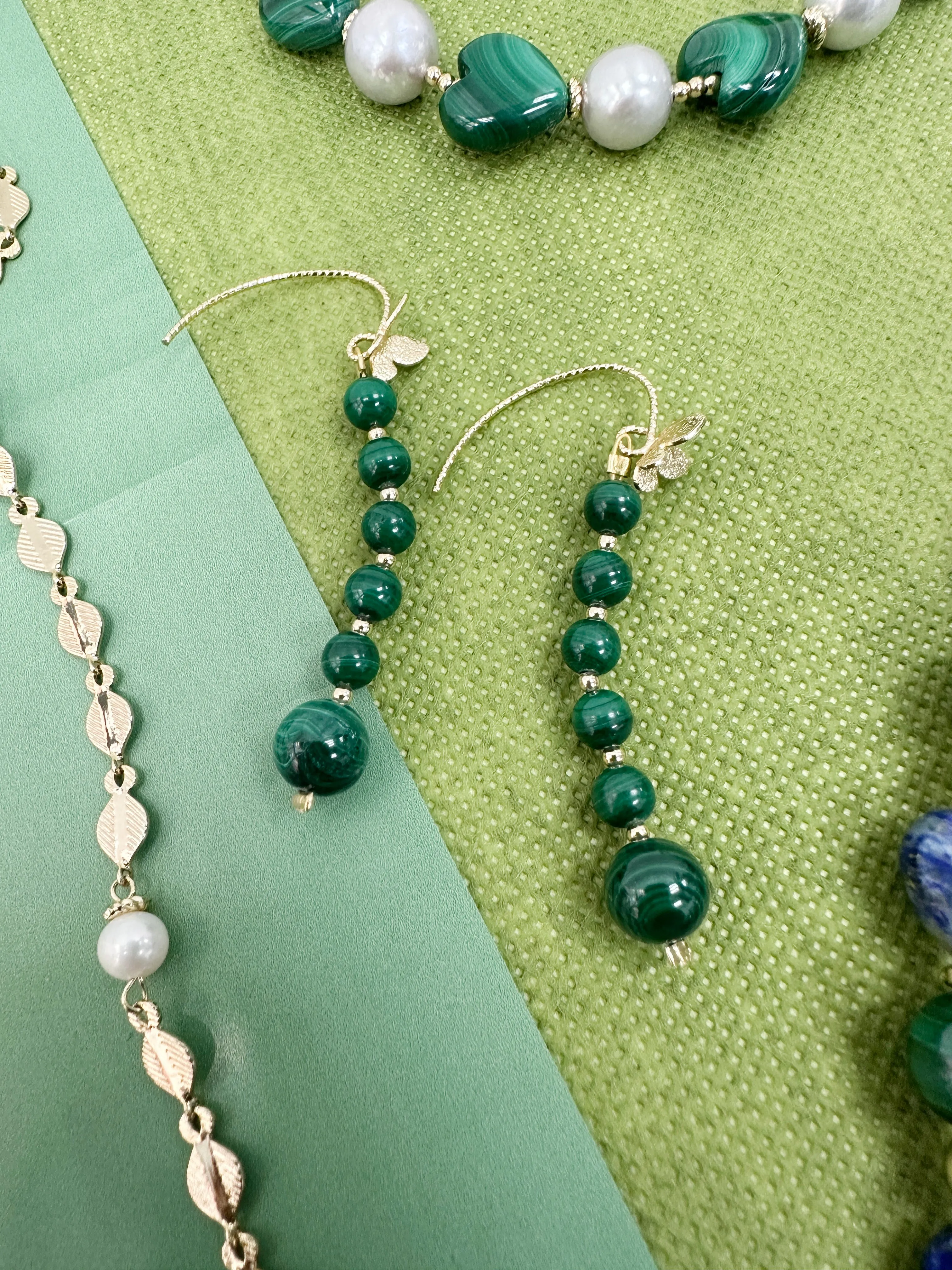 Malachite Drops with Butterfly Hook Earrings LE030