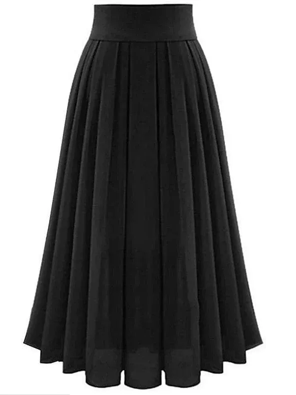 Maxi Chiffon Satin Pleated Patchwork Women's Skirt