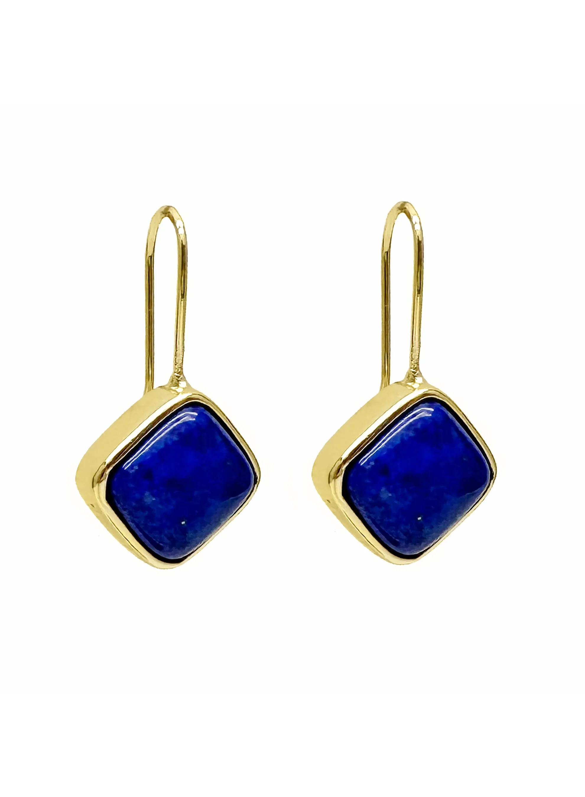 Minimalist Square Shaped Lapis Hook Earrings LE026