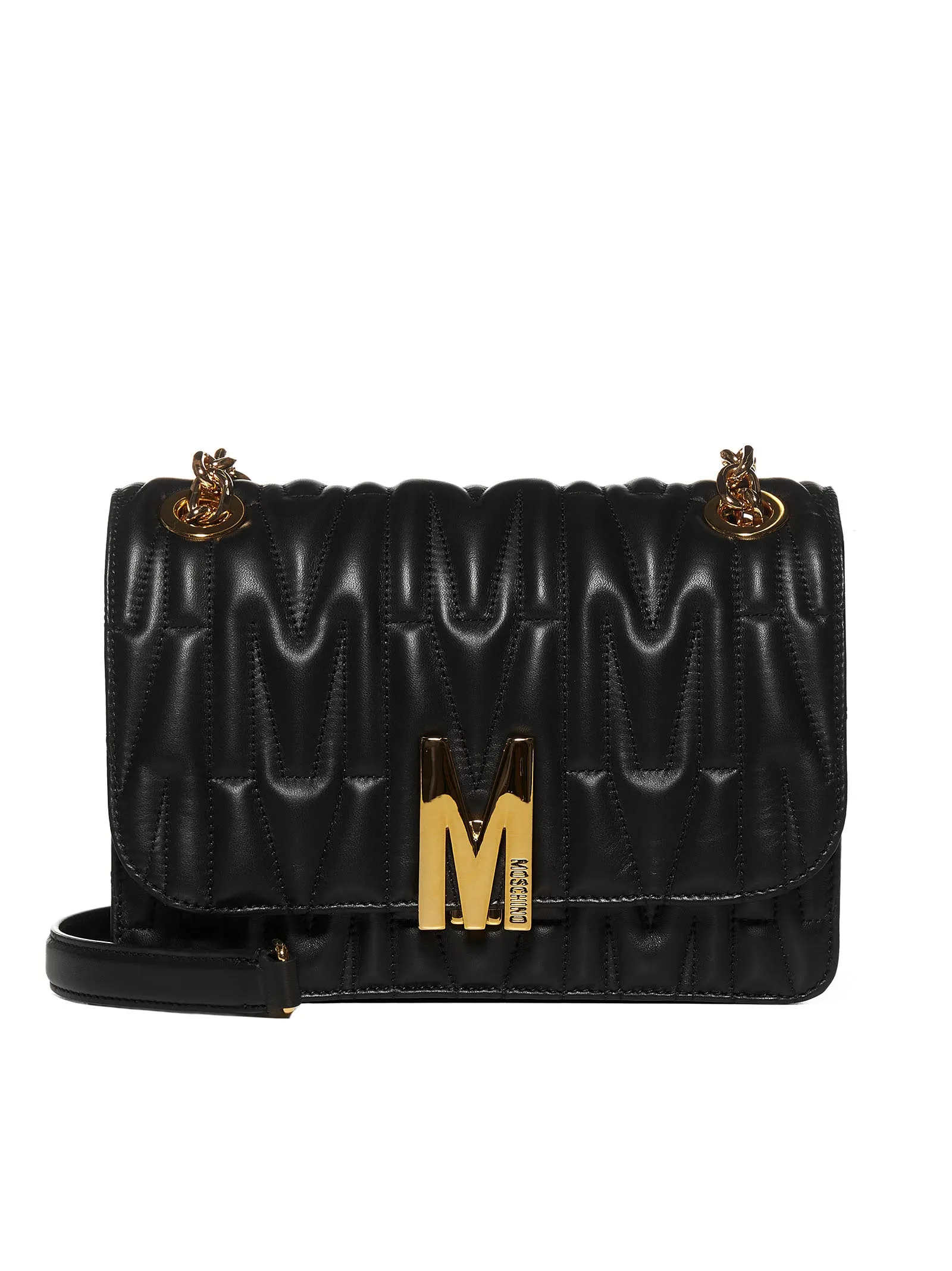 Moschino Logo Plaque Quilted Shoulder Bag