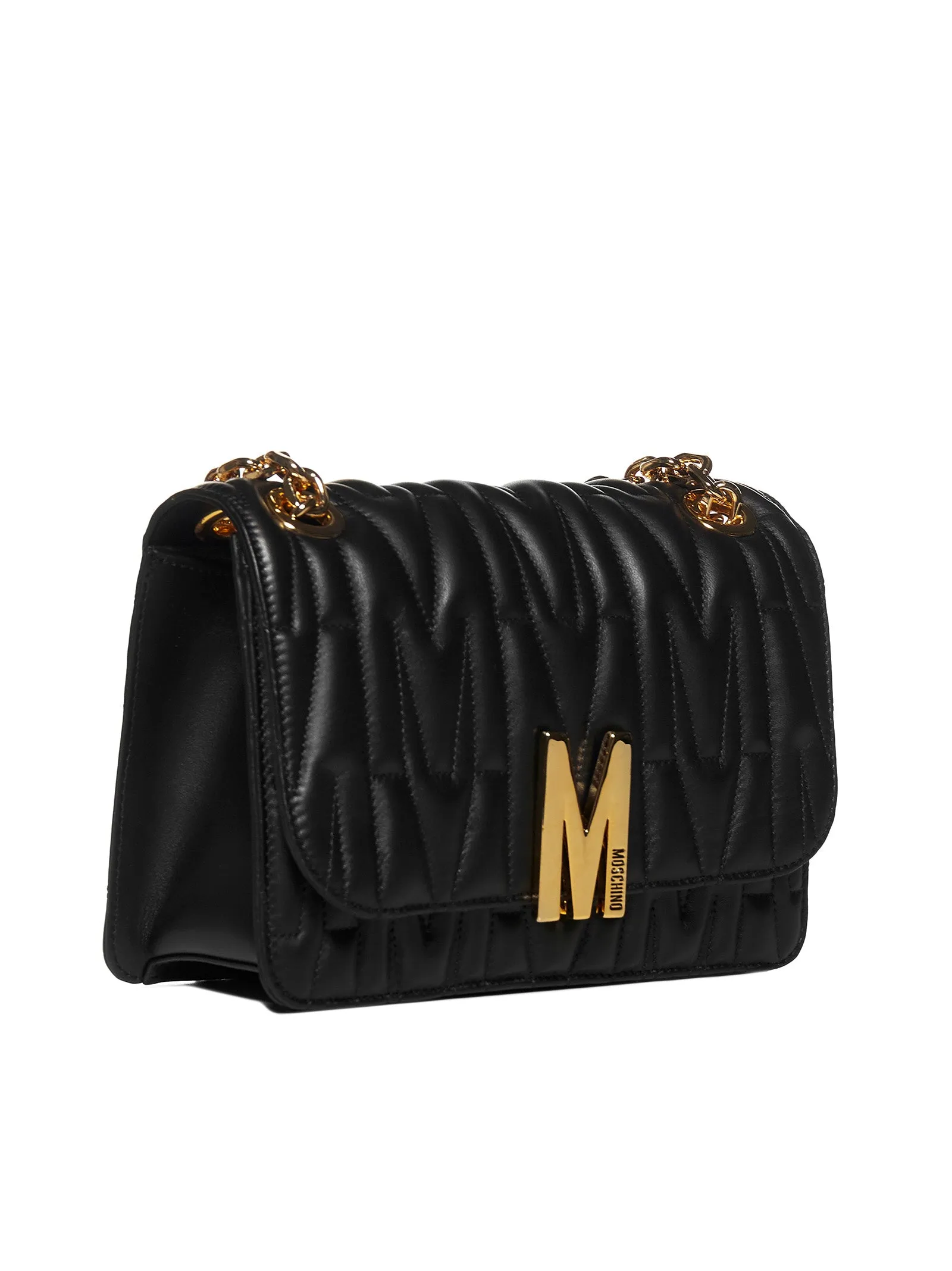 Moschino Logo Plaque Quilted Shoulder Bag