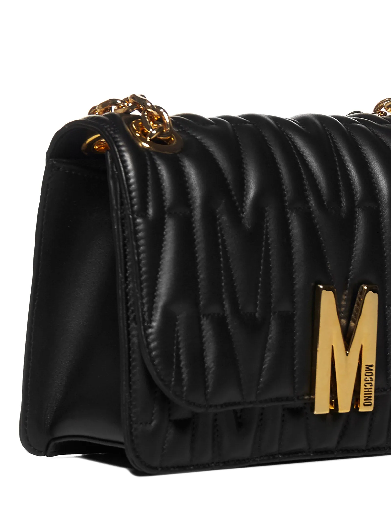 Moschino Logo Plaque Quilted Shoulder Bag